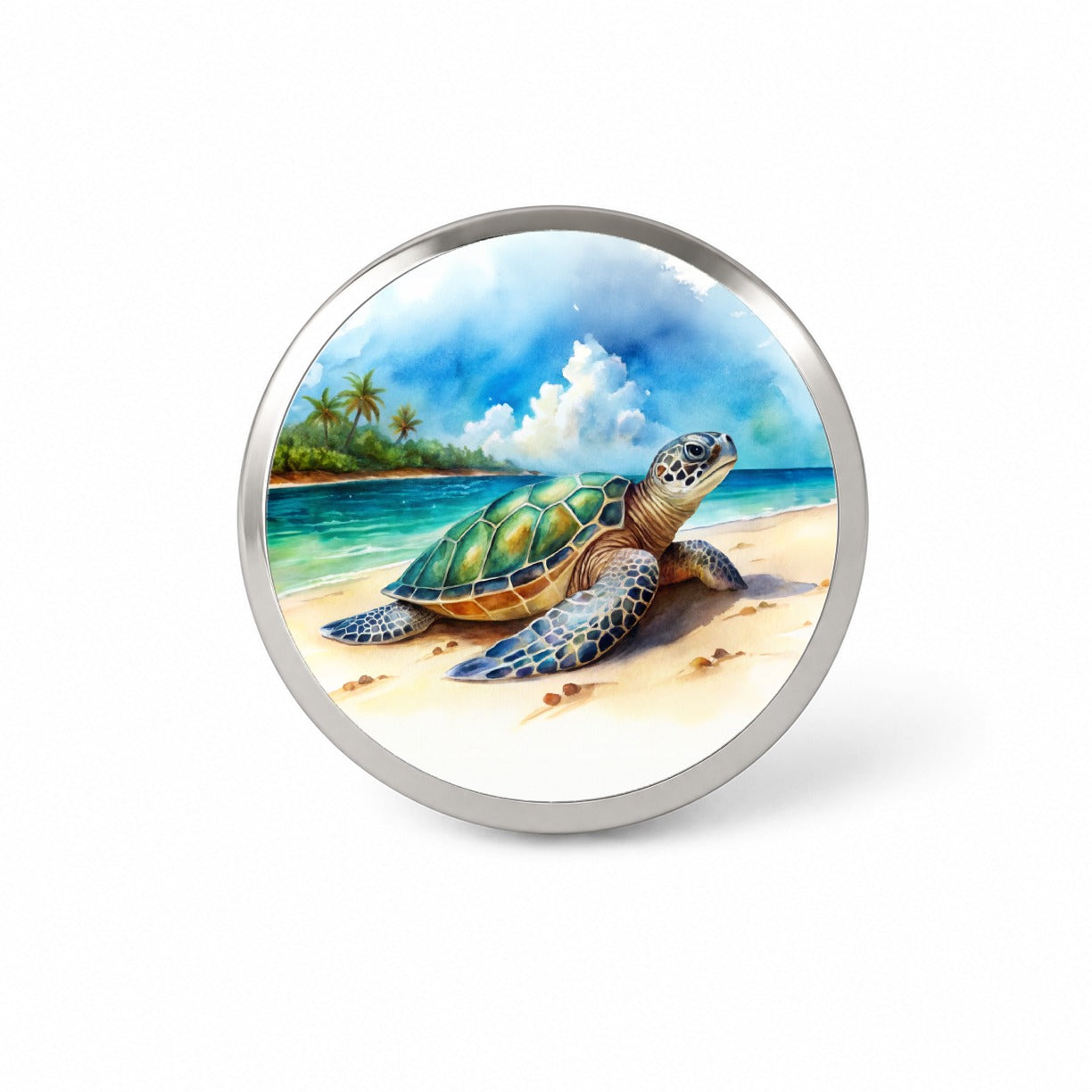 Sea Turtle Beach Watercolor Design Novelty Hat Backpack Lapel Pin