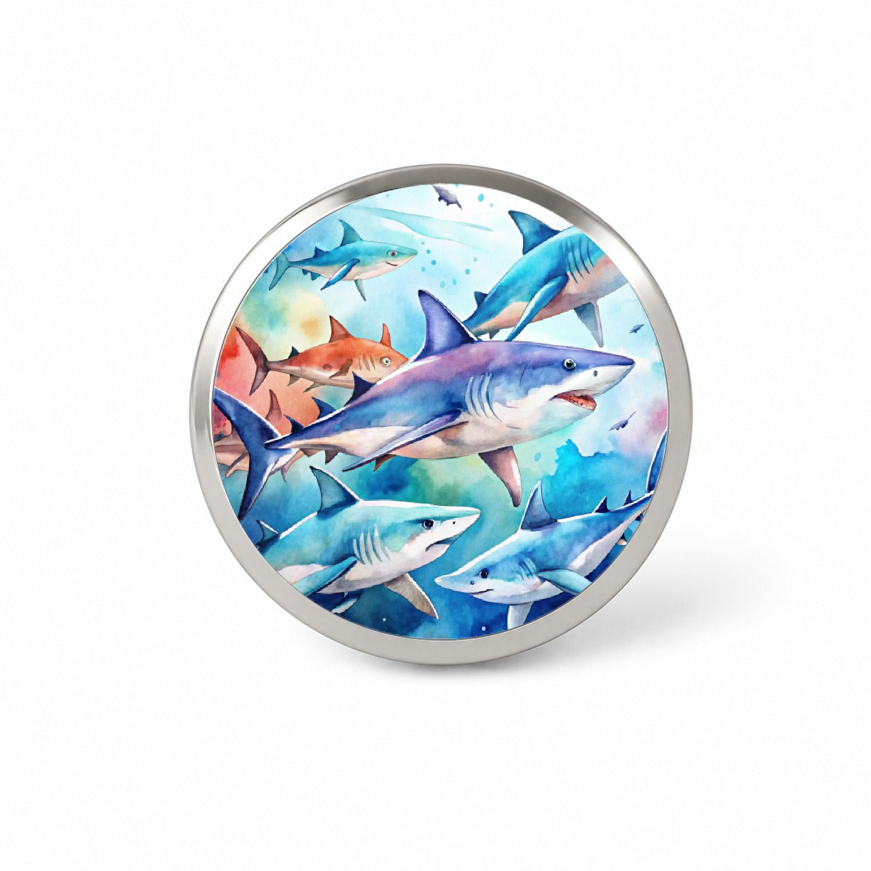 Sharks Watercolor Design Novelty Hat Backpack Lapel Pin