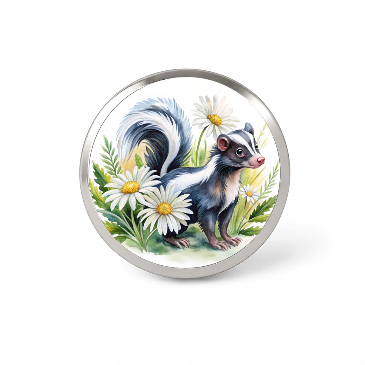 Skunk Watercolor Design With Daisies Novelty Hat Backpack Lapel Pin
