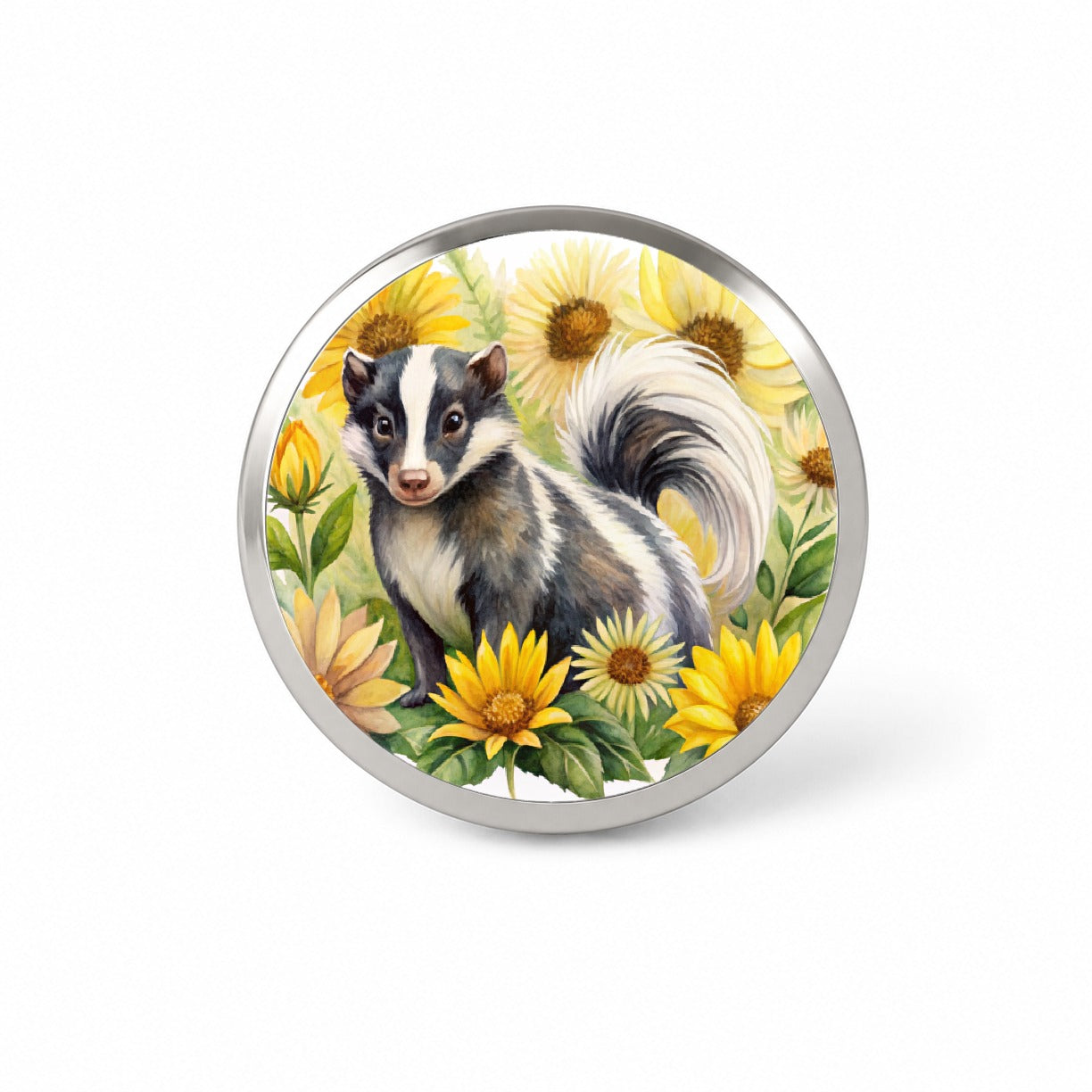 Skunk Watercolor Design With Sunflowers Novelty Hat Backpack Lapel Pin