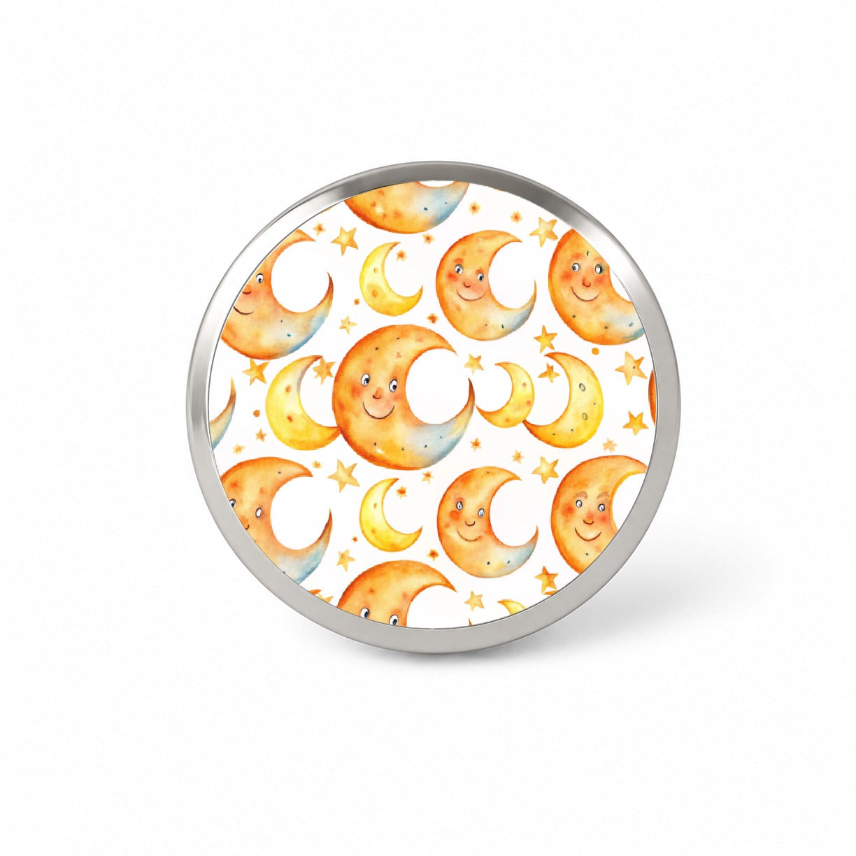 Smiling Crescent Moons Watercolor Novelty Hat Backpack Lapel Pin