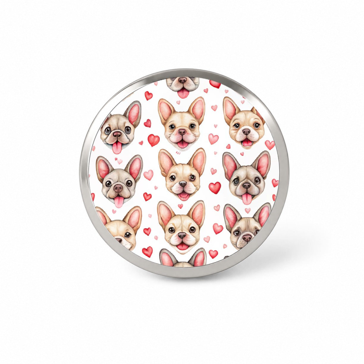 Smiling Cute French Bulldog Dog Faces Hearts Novelty Hat Backpack Lapel Pin