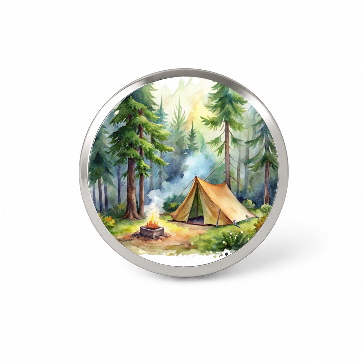 Solo Camping In Forest Watercolor Design Novelty Hat Backpack Lapel Pin