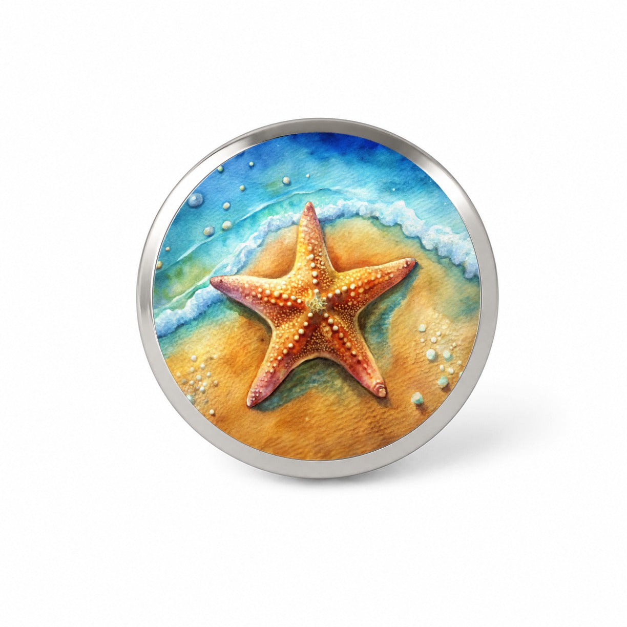 Starfish Sand Watercolor Design Novelty Hat Backpack Lapel Pin