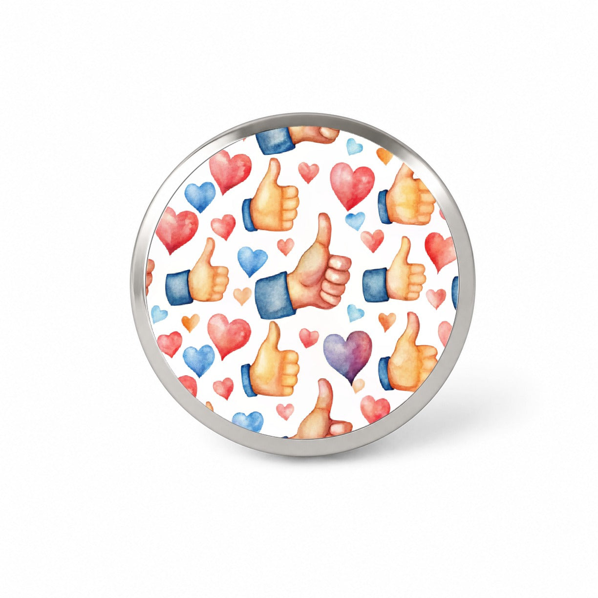 Thumbs Up Hearts Watercolor Novelty Hat Backpack Lapel Pin