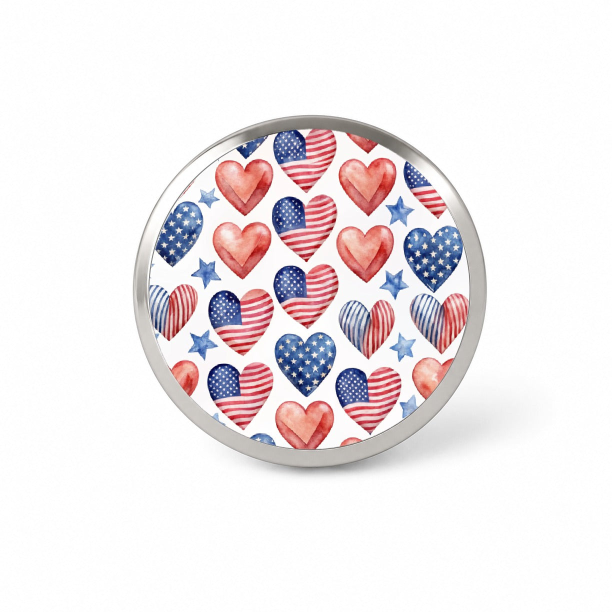 USA American Flags Hearts 4th of July Patriotic Watercolor Novelty Hat Backpack Lapel Pin