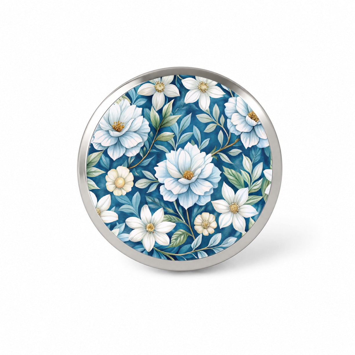 White Flowers Blue Background Novelty Hat Backpack Lapel Pin
