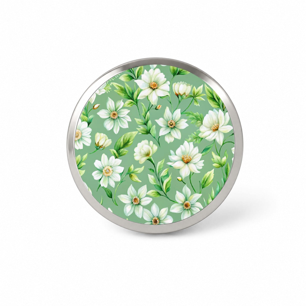 White Flowers Green Background Novelty Hat Backpack Lapel Pin