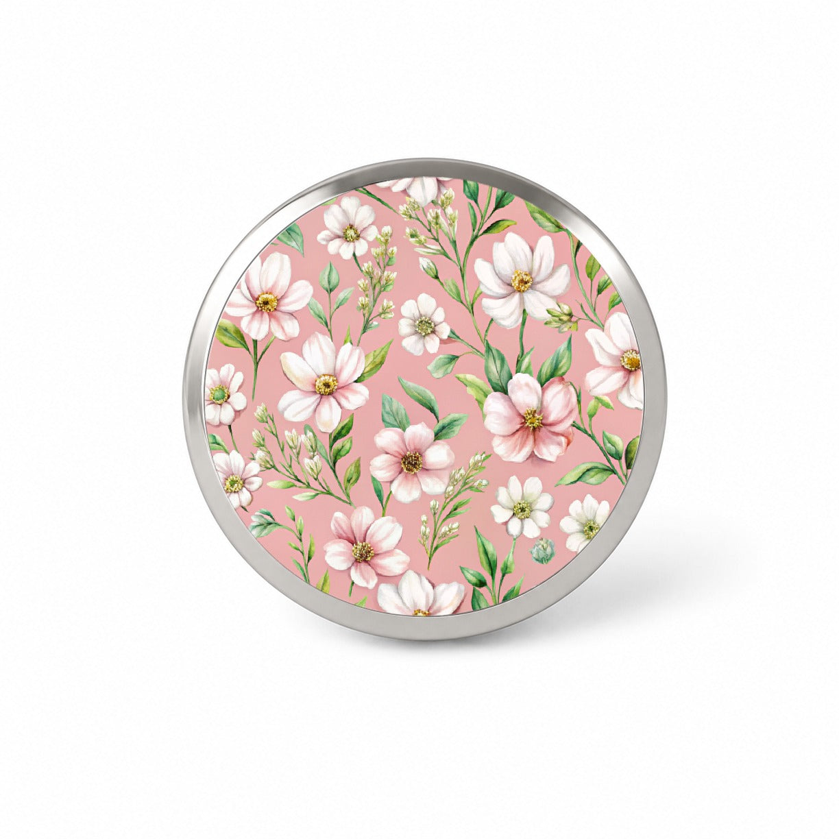 White Flowers Pink Background Novelty Hat Backpack Lapel Pin