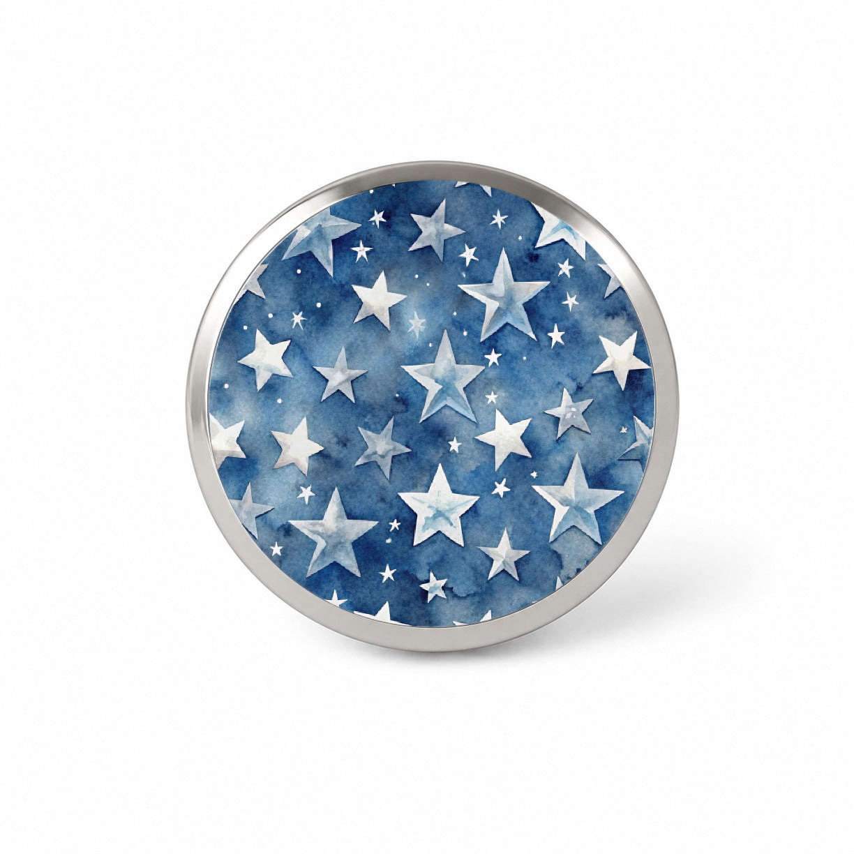 White Stars Blue Background Watercolor Novelty Hat Backpack Lapel Pin