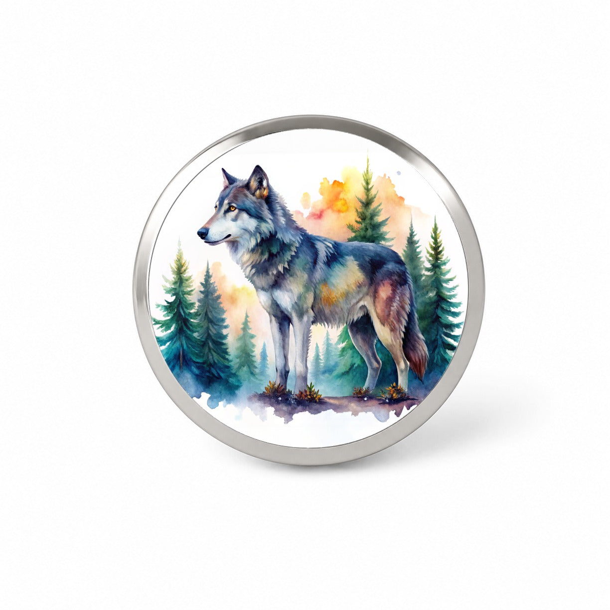 Wolf In Forest Watercolor Design Novelty Hat Backpack Lapel Pin