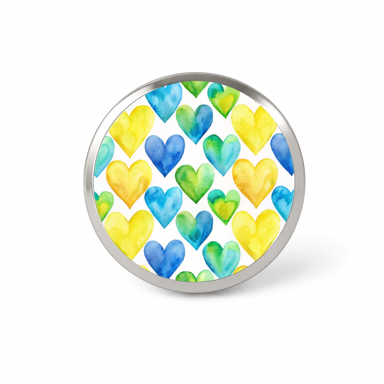 Yellow Blue Green Hearts Watercolor Novelty Hat Backpack Lapel Pin
