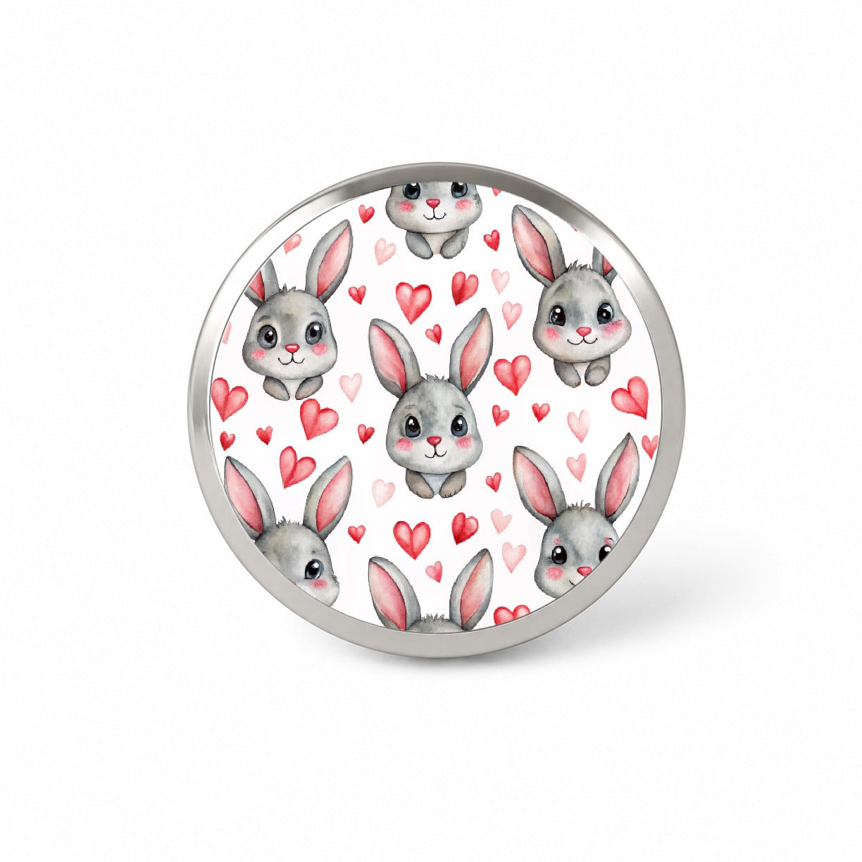 Adorable Gray Bunnies And Hearts Novelty Hat Backpack Lapel Pin