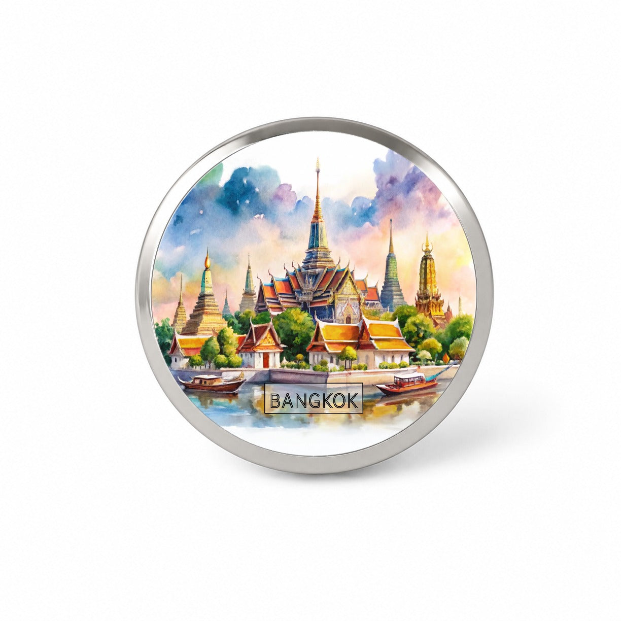 Bangkok Thailand Travel City Watercolor Novelty Hat Backpack Lapel Pin