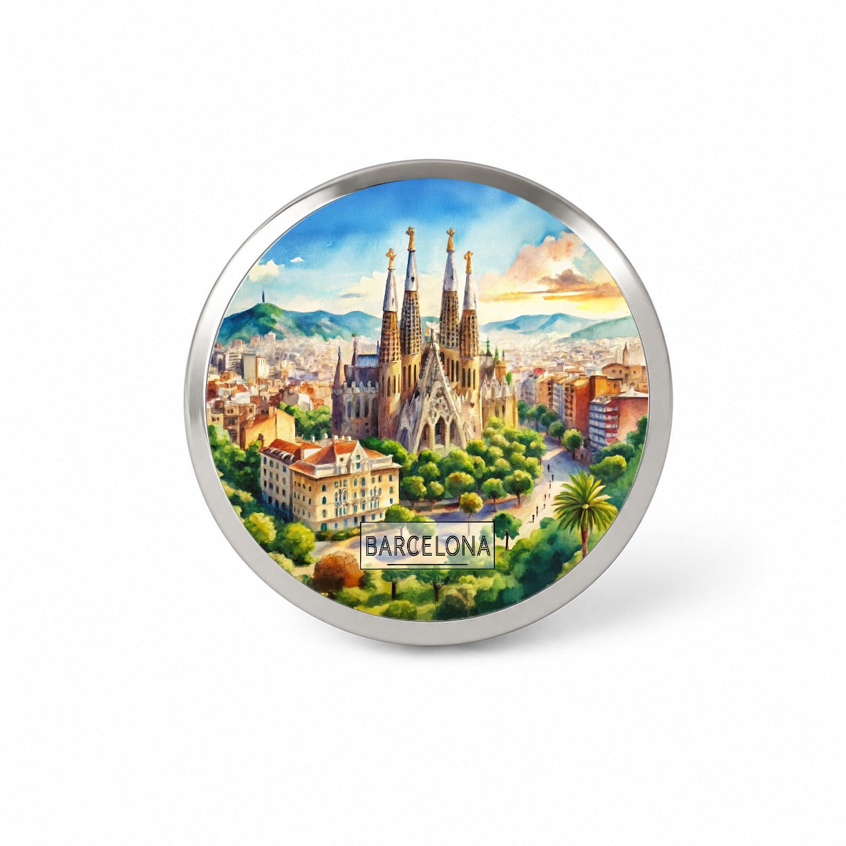 Barcelona Spain Travel City Watercolor Novelty Hat Backpack Lapel Pin