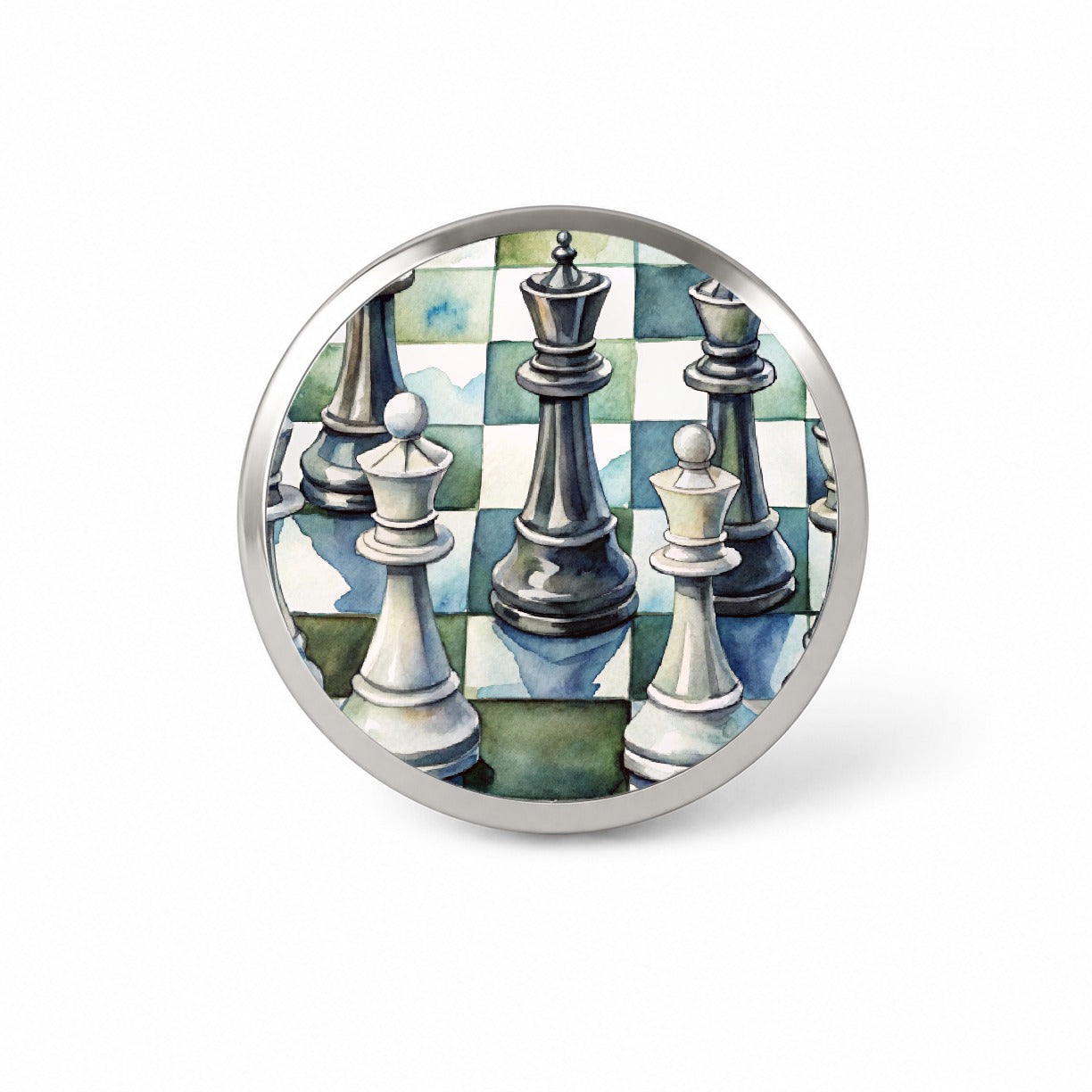 Black White Chess Pieces Watercolor Novelty Hat Backpack Lapel Pin