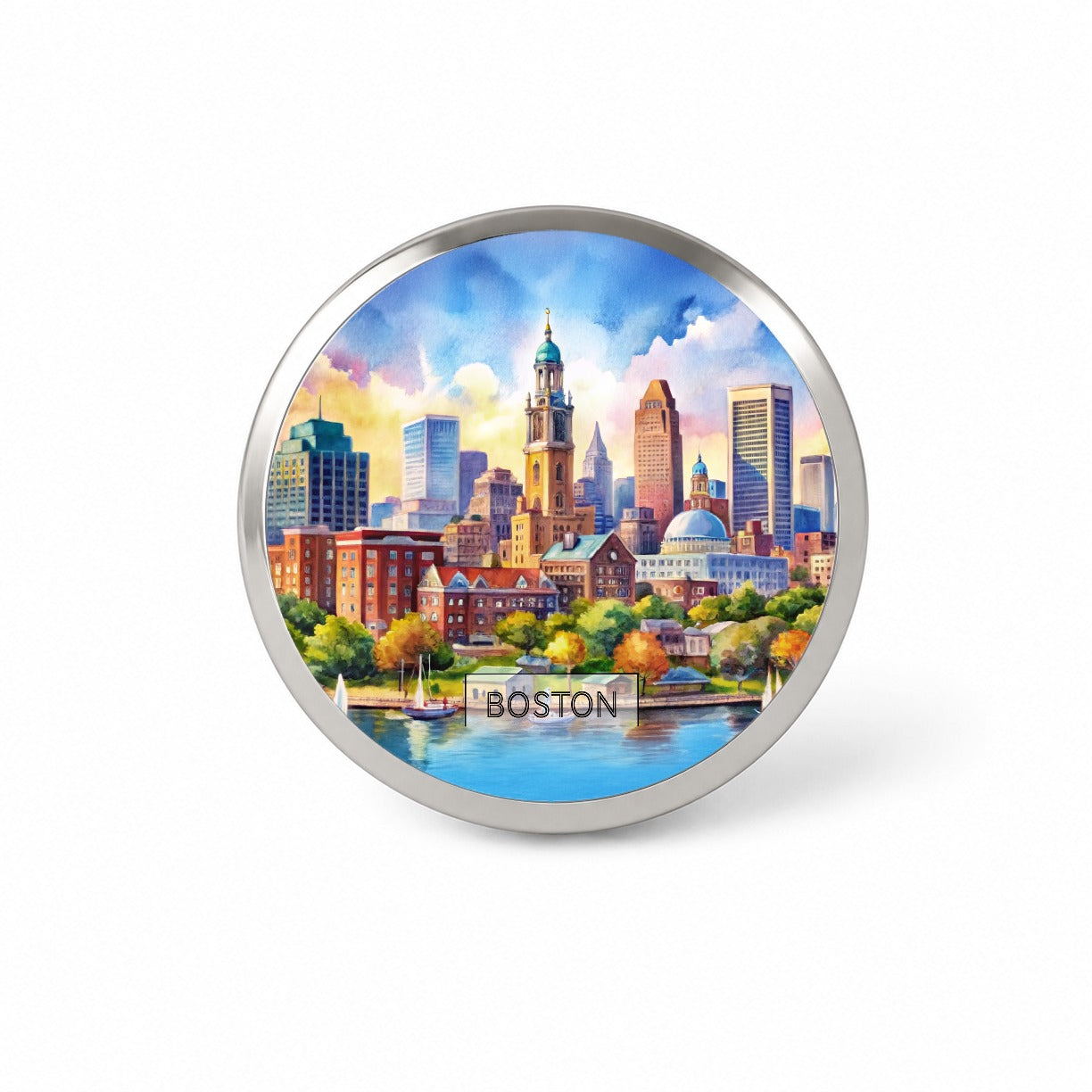 Boston Massachusetts Travel City Watercolor Novelty Hat Backpack Lapel Pin