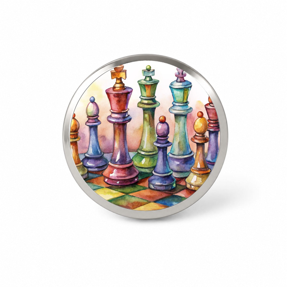 Chess Pieces Colorful Watercolor Novelty Hat Backpack Lapel Pin