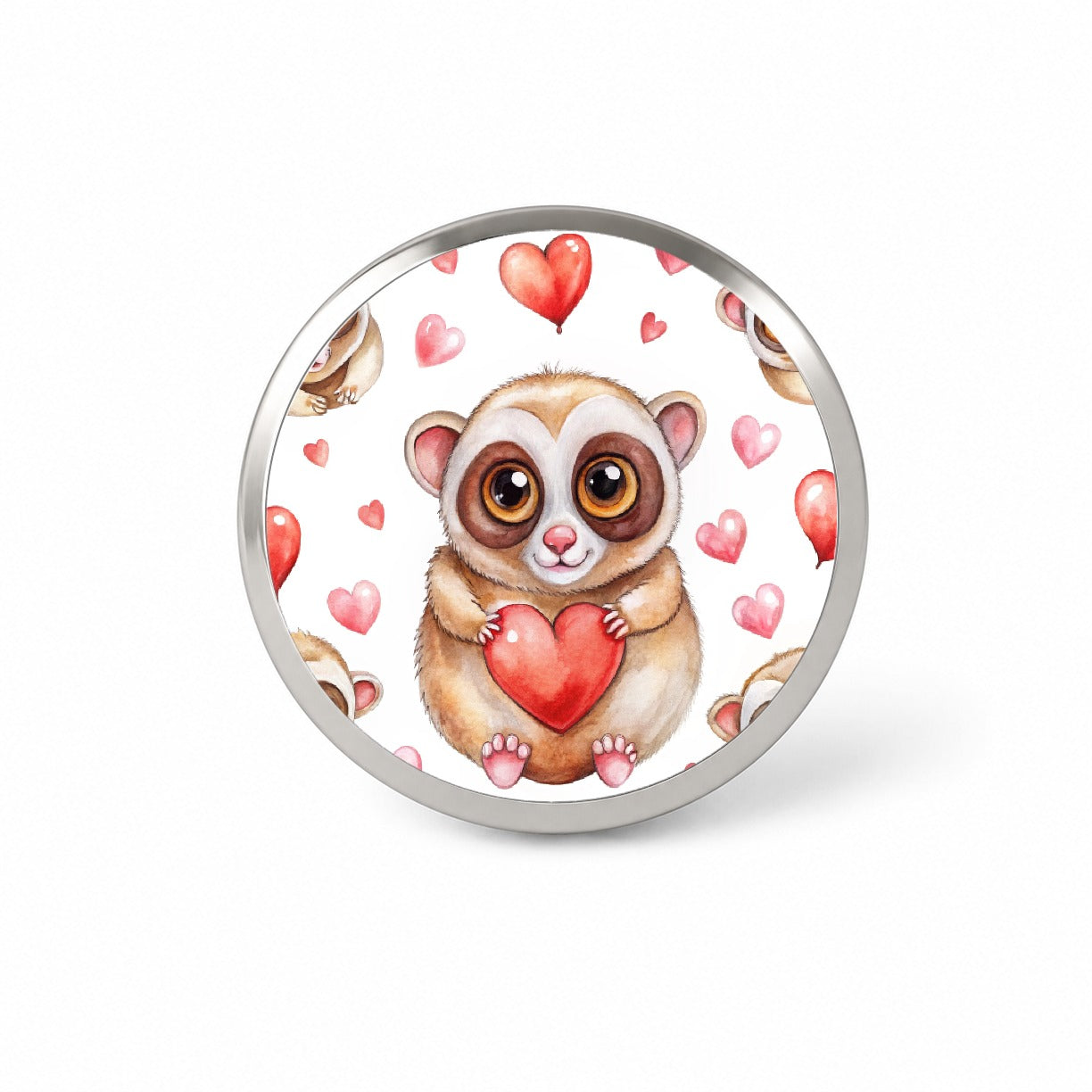 Chibi Slow Loris And Hearts Watercolor Novelty Hat Backpack Lapel Pin