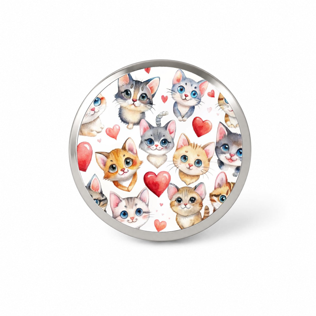 Cute Fun Cats Hearts Watercolor Novelty Hat Backpack Lapel Pin