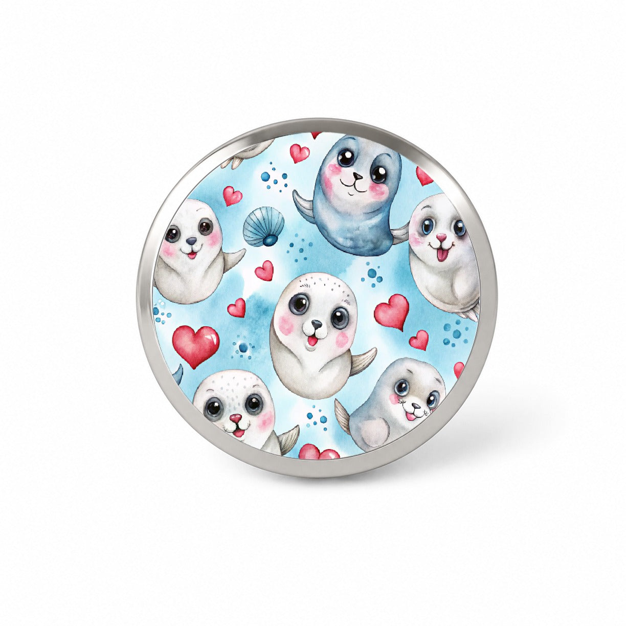 Cute Harp Seals And Hearts Watercolor Novelty Hat Backpack Lapel Pin