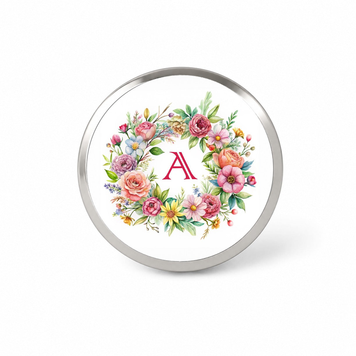Letter A Initial Monogram Flowers Floral Novelty Hat Backpack Lapel Pin