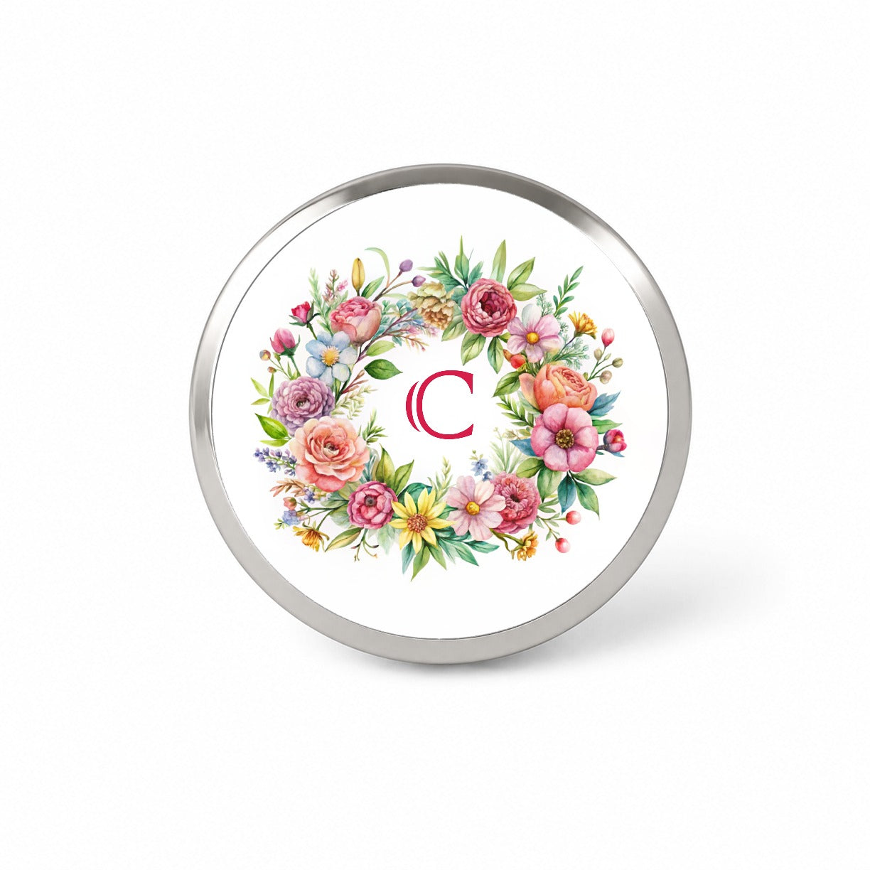 Letter C Initial Monogram Flowers Floral Novelty Hat Backpack Lapel Pin