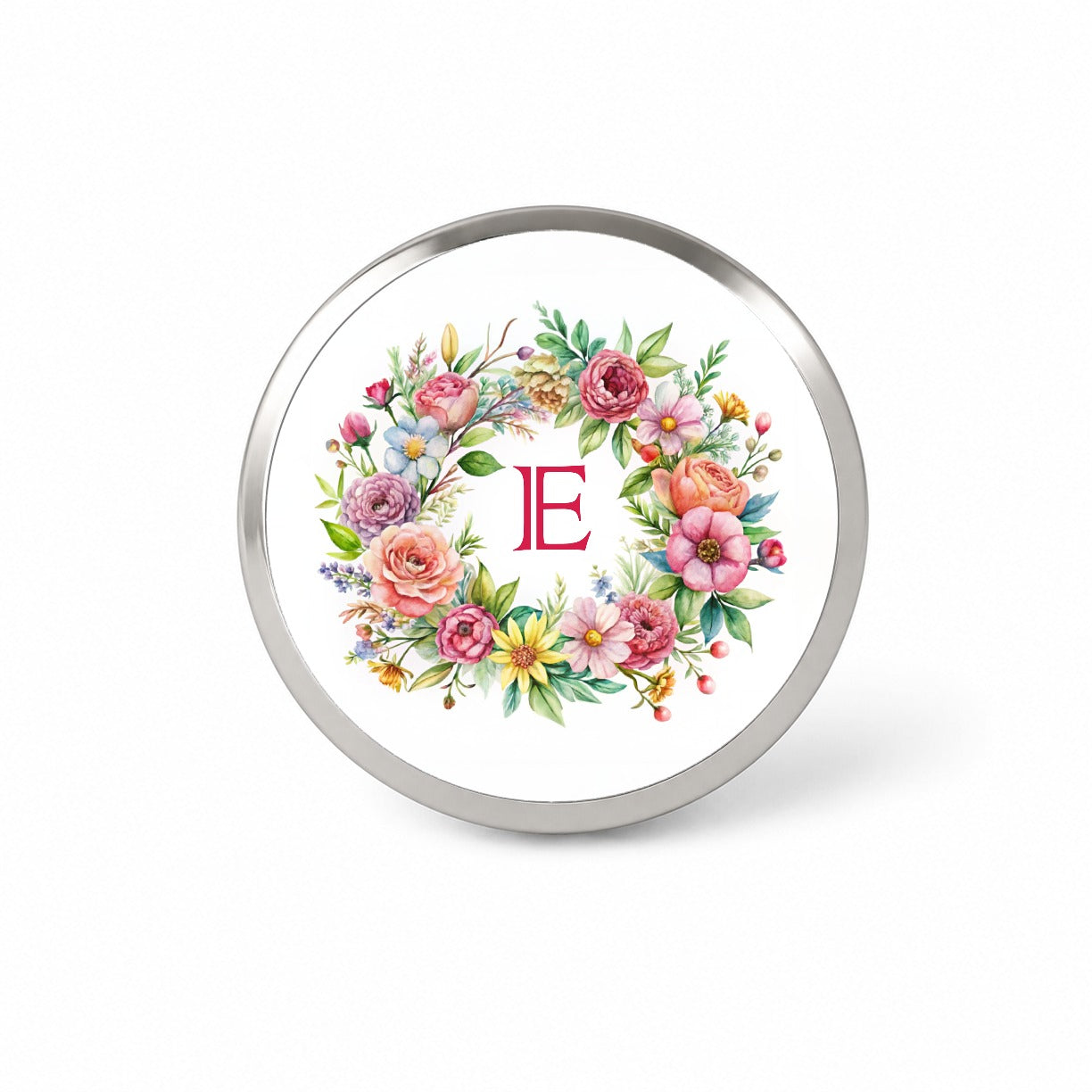 Letter E Initial Monogram Flowers Floral Novelty Hat Backpack Lapel Pin