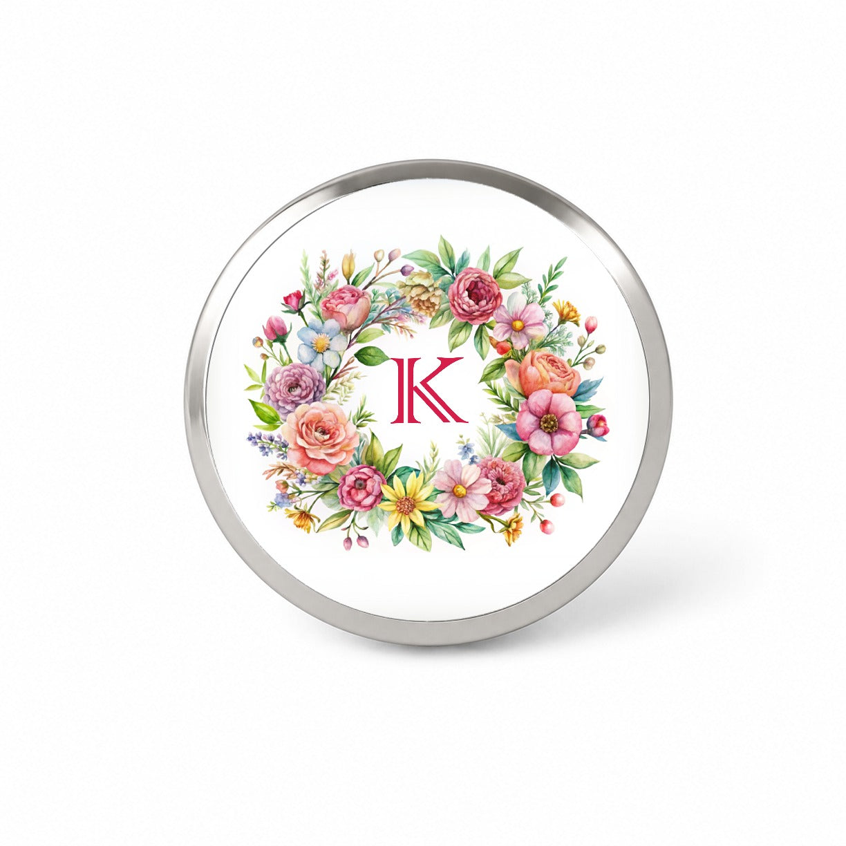 Letter K Initial Monogram Flowers Floral Novelty Hat Backpack Lapel Pin