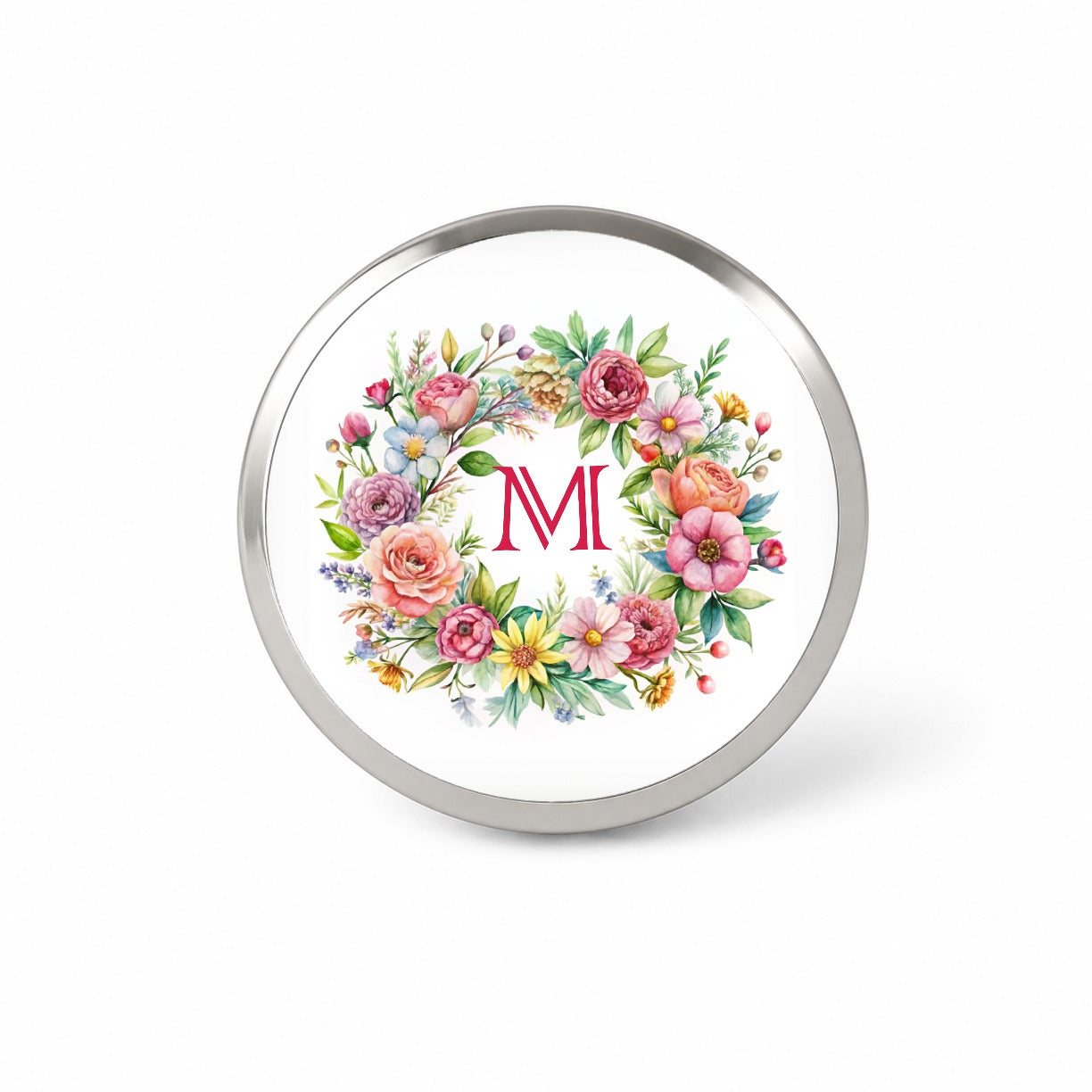 Letter M Initial Monogram Flowers Floral Novelty Hat Backpack Lapel Pin