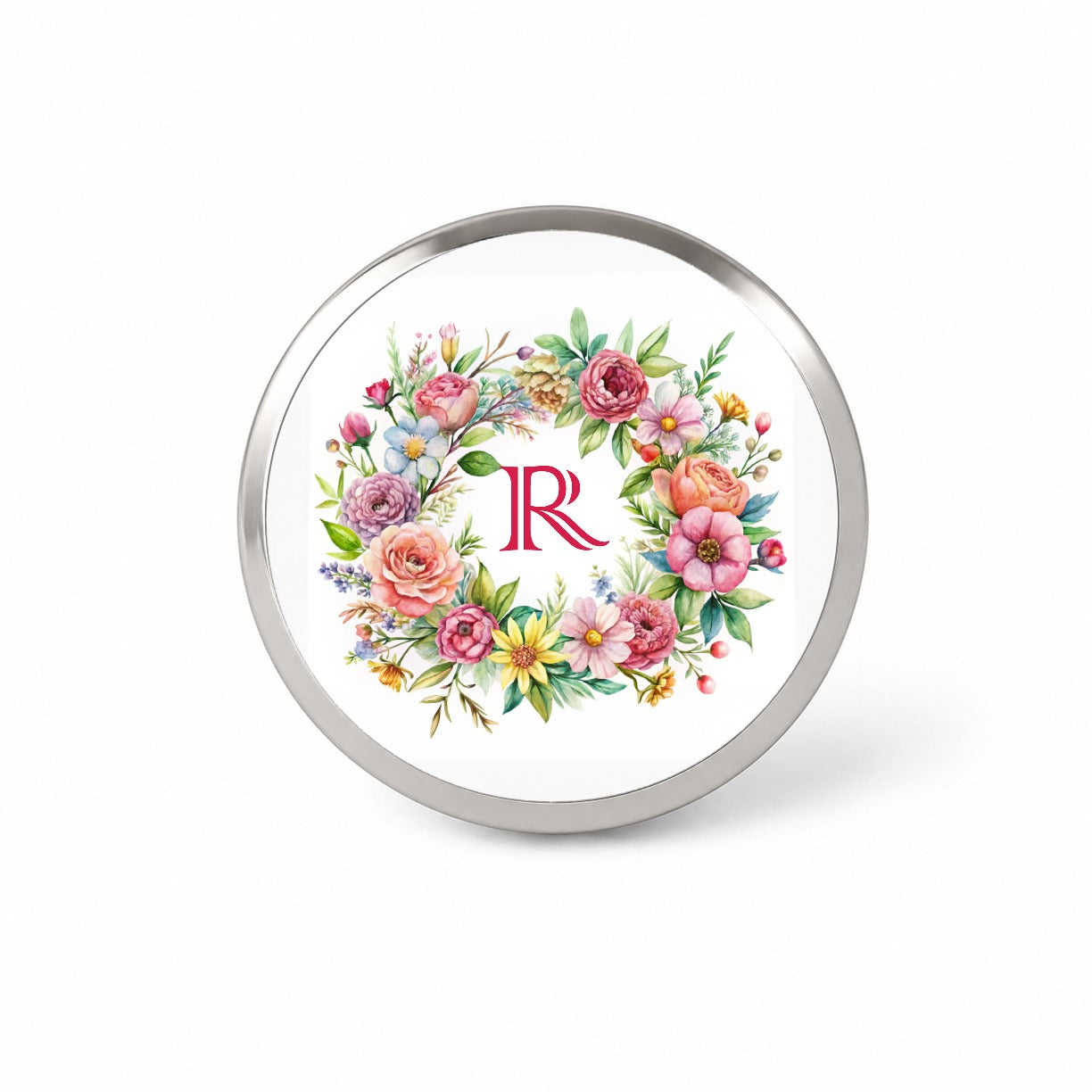 Letter R Initial Monogram Flowers Floral Novelty Hat Backpack Lapel Pin