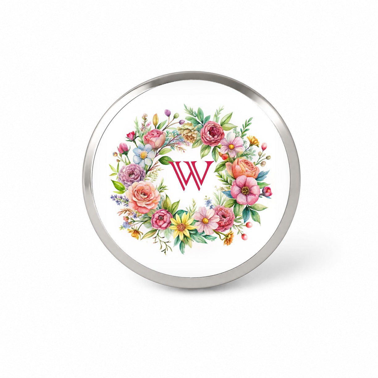 Letter W Initial Monogram Flowers Floral Novelty Hat Backpack Lapel Pin