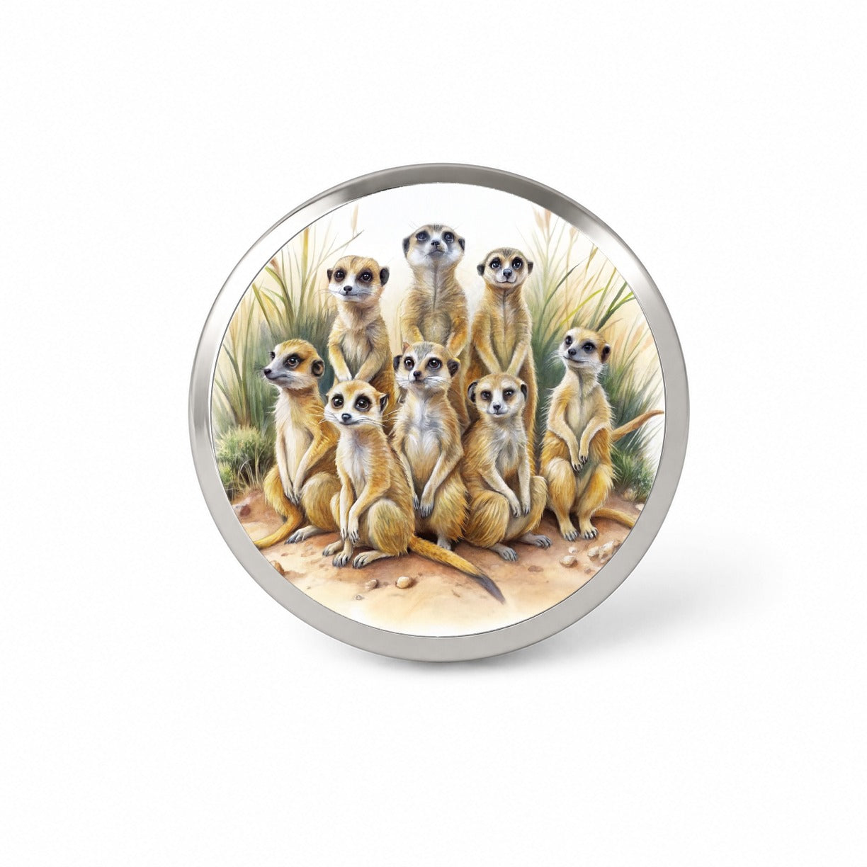 Lots Of Meerkats Watercolor Novelty Hat Backpack Lapel Pin