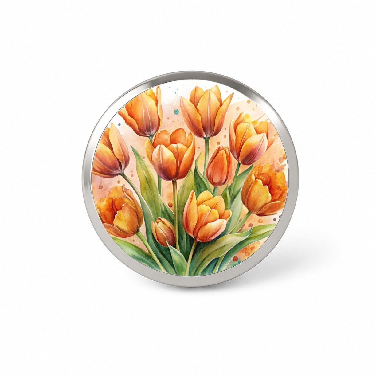 Orange Tulips Flowers Watercolor Novelty Hat Backpack Lapel Pin