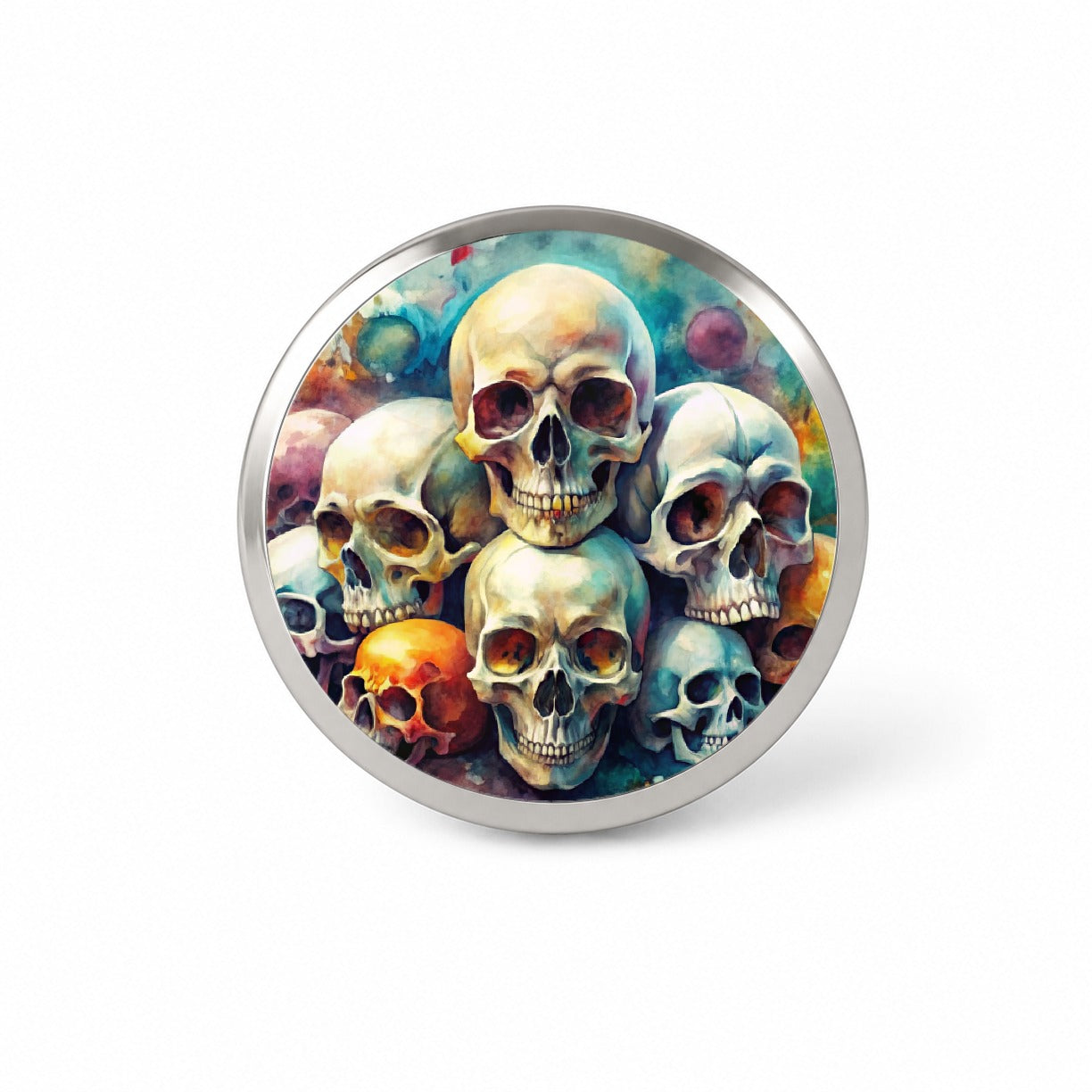 Overlapping Skulls Watercolor Novelty Hat Backpack Lapel Pin
