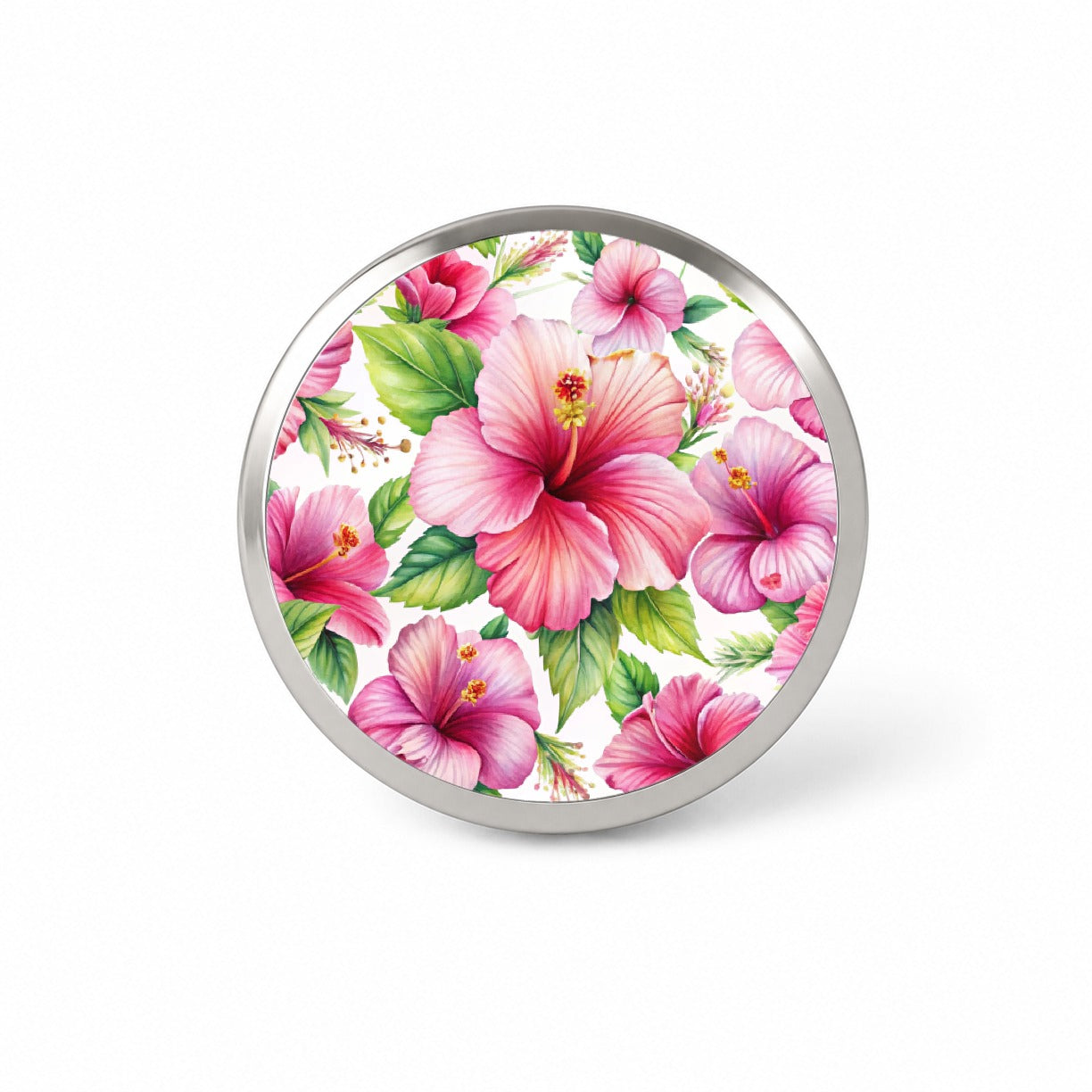 Pink Hibiscus Tropical Flowers Watercolor Novelty Hat Backpack Lapel Pin