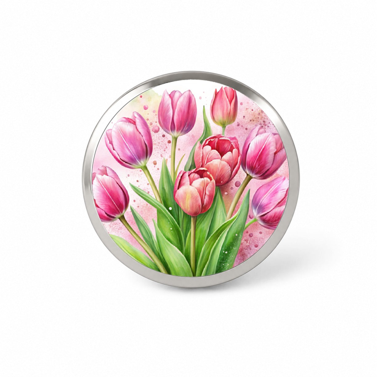 Pink Tulips Flowers Watercolor Novelty Hat Backpack Lapel Pin