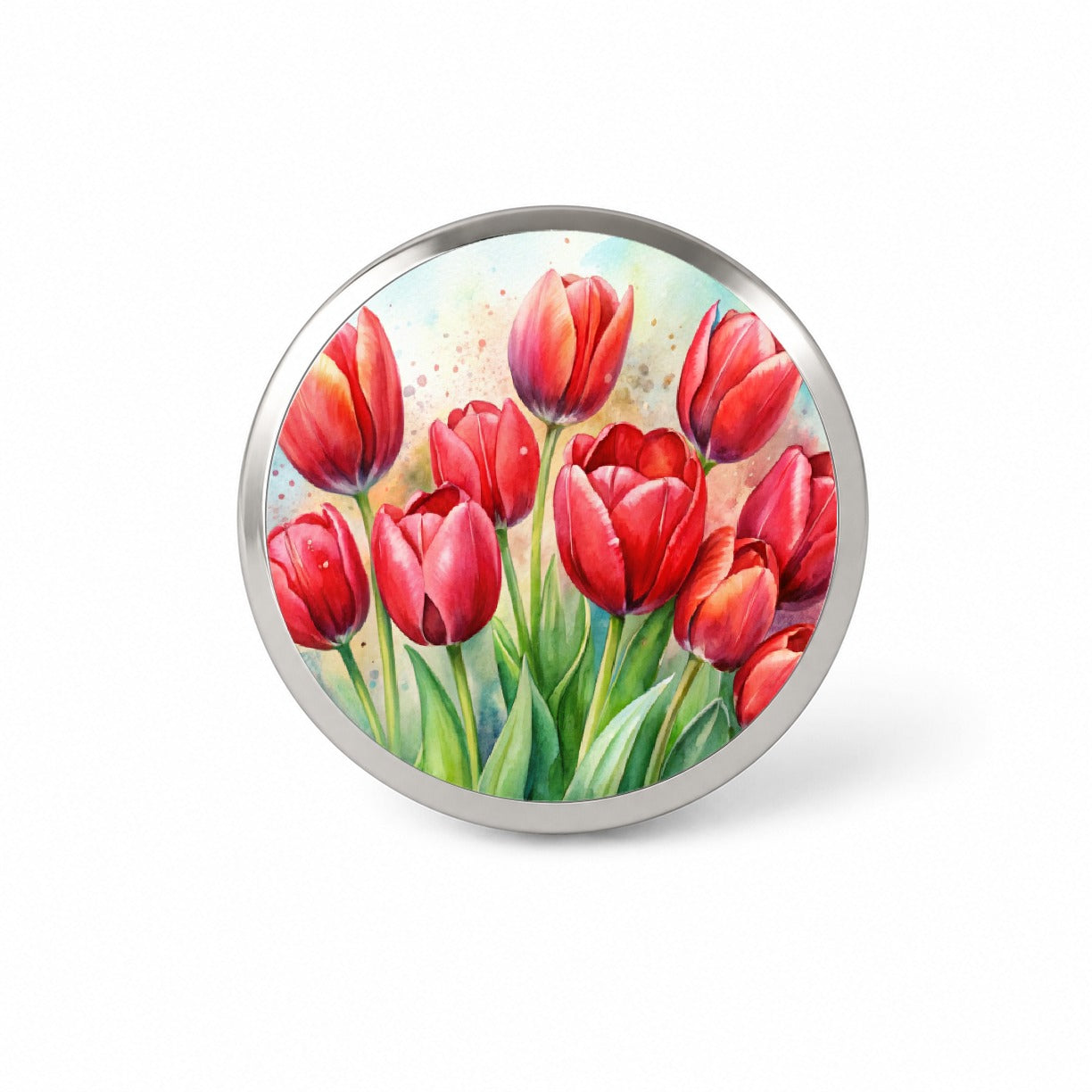 Red Tulips Flowers Watercolor Novelty Hat Backpack Lapel Pin