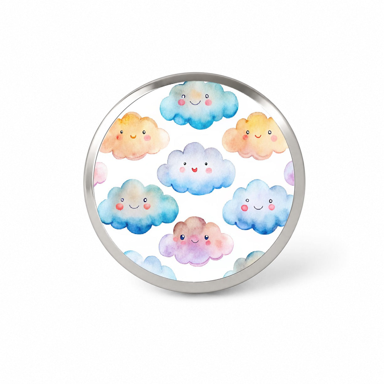 Sweet Smiling Clouds In A Row Watercolor Novelty Hat Backpack Lapel Pin