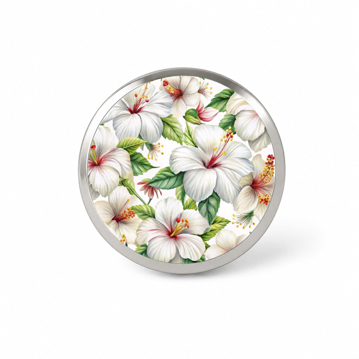 White Hibiscus Flowers Watercolor Novelty Hat Backpack Lapel Pin