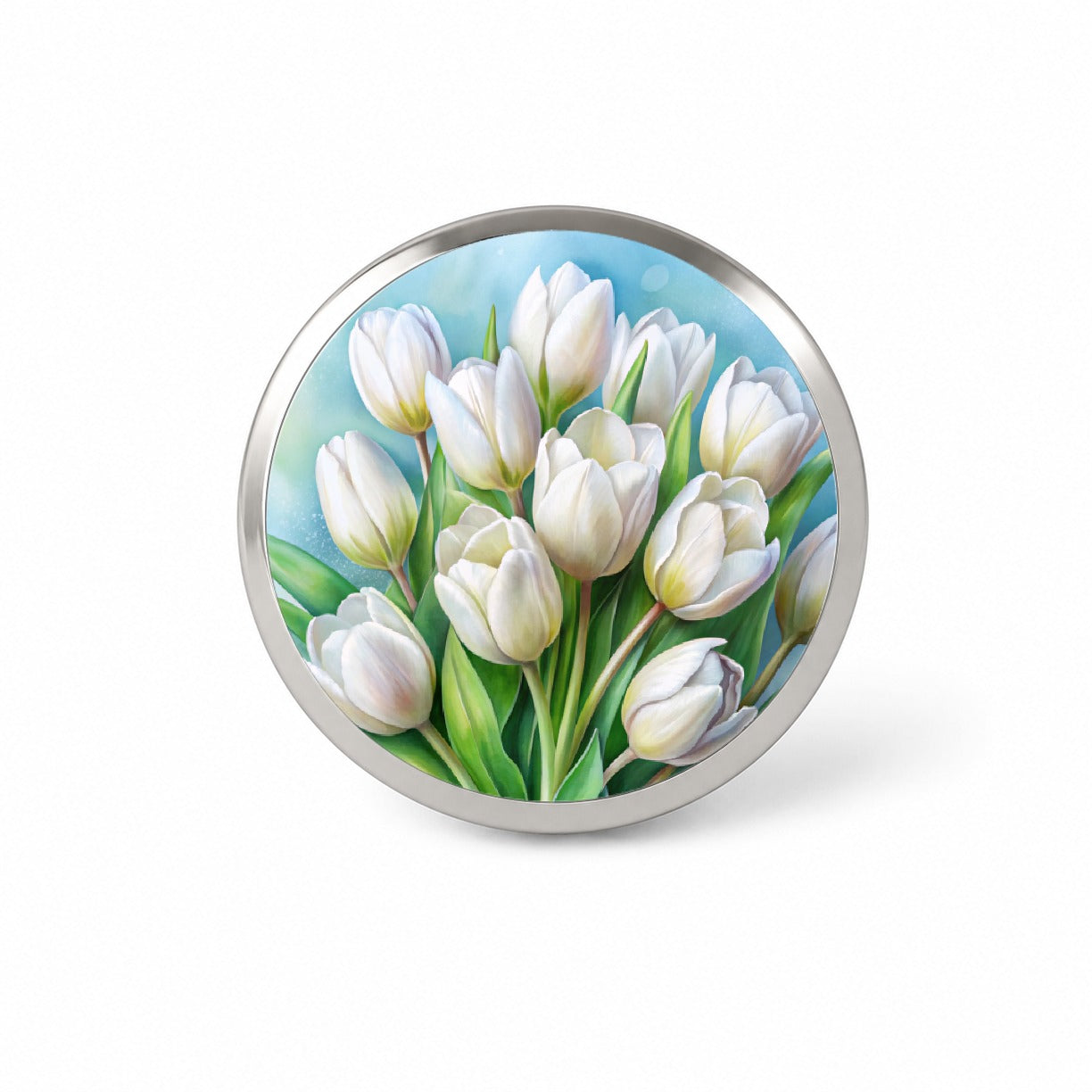 White Tulips Flowers Watercolor Novelty Hat Backpack Lapel Pin