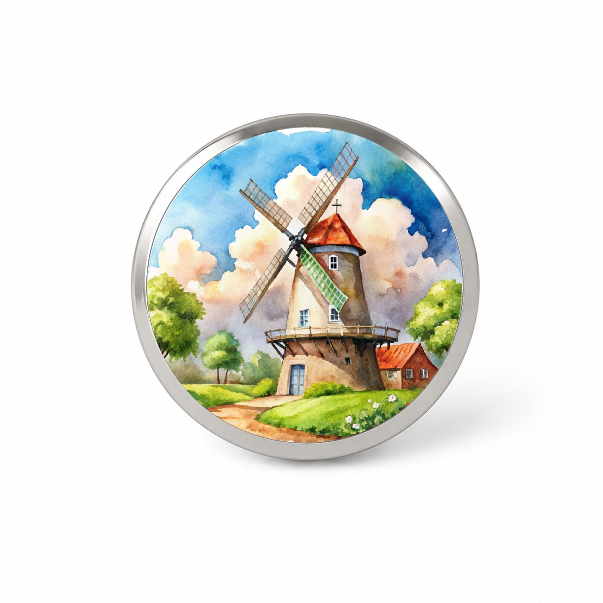 Windmill Beautiful Watercolor Novelty Hat Backpack Lapel Pin
