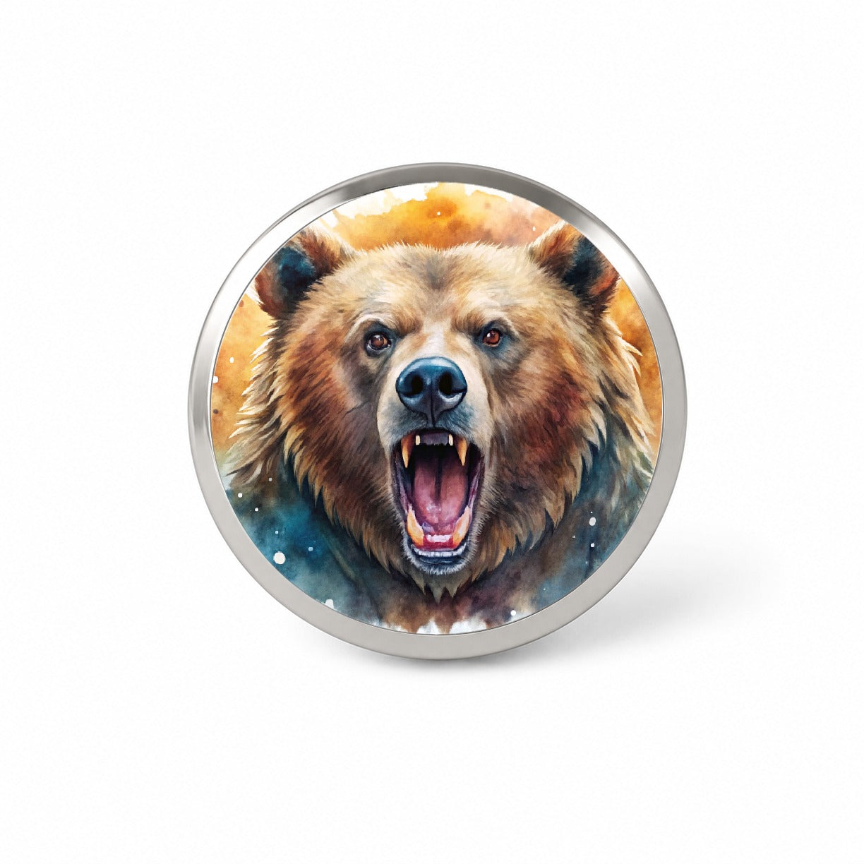 Angry Mad Grizzly Bear Watercolor Novelty Hat Backpack Lapel Pin