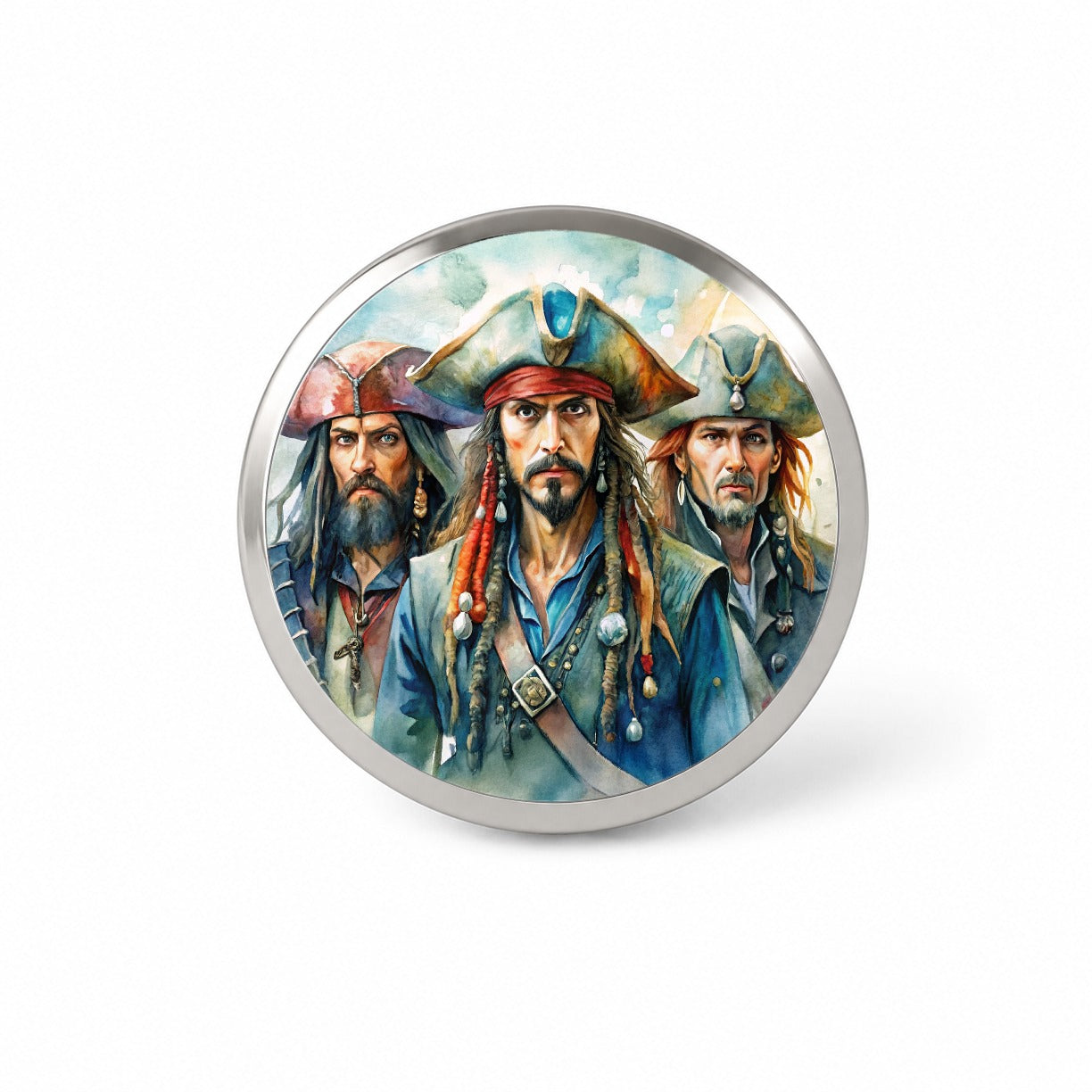 Angry Swashbuckling Pirates Watercolor Novelty Hat Backpack Lapel Pin