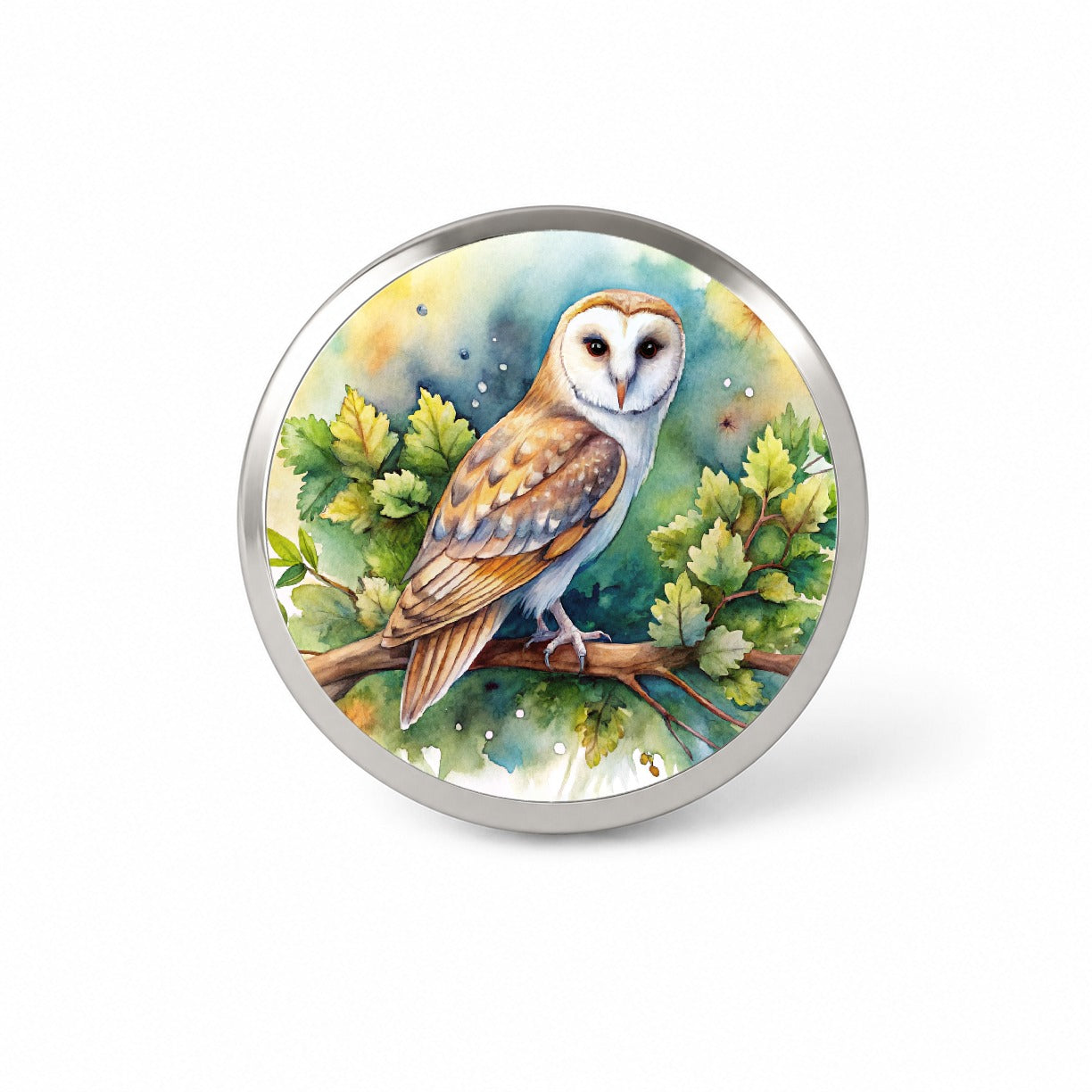 Barn Owl In Tree Watercolor Novelty Hat Backpack Lapel Pin