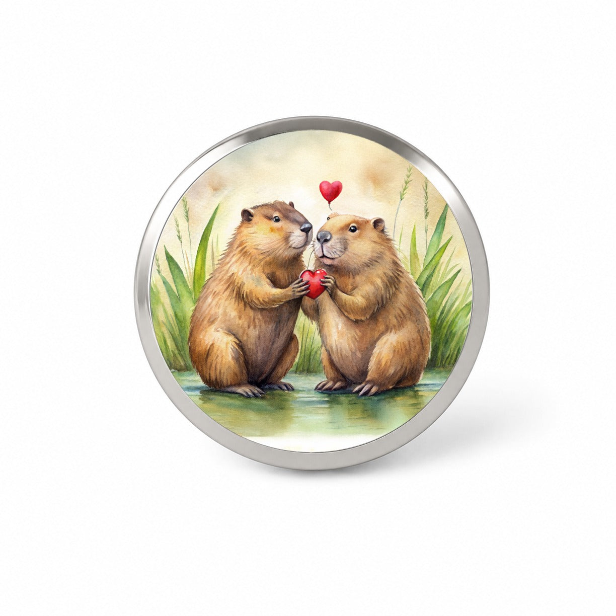 Beavers In Love Water Valentine's Day Novelty Hat Backpack Lapel Pin