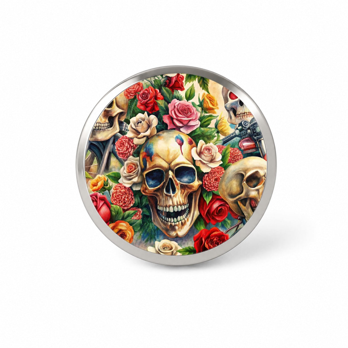 Biker Skulls And Roses Theme Watercolor Novelty Hat Backpack Lapel Pin