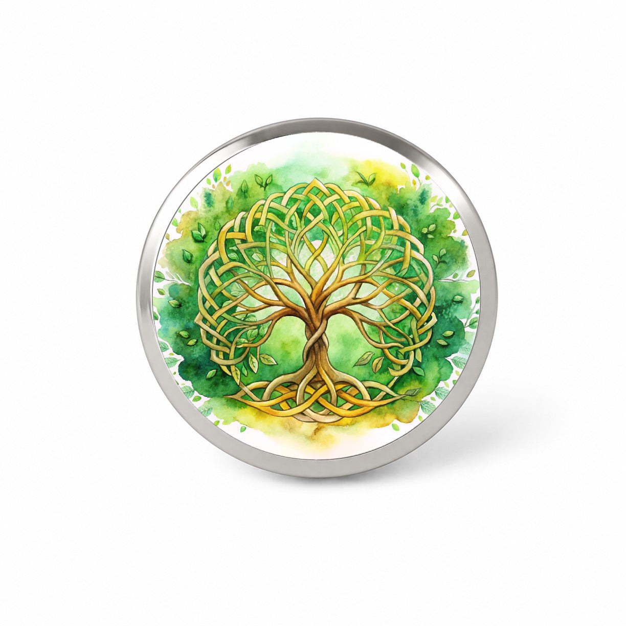 Celtic Irish Tree Of Life Knots Green And Golden Watercolor Novelty Hat Backpack Lapel Pin