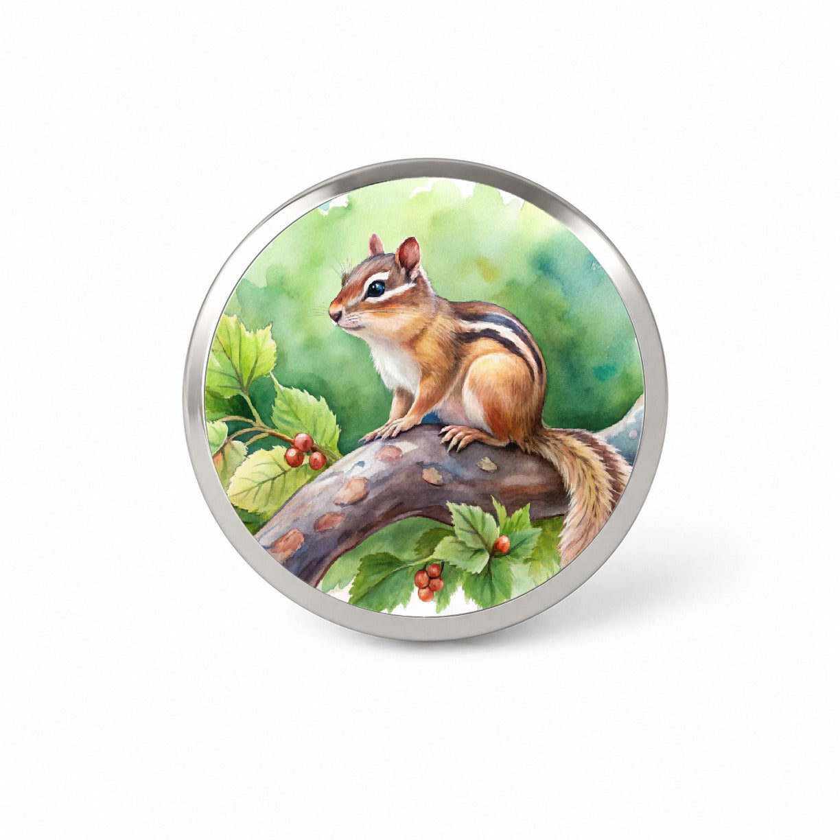 Chipmunk In Tree Watercolor Novelty Hat Backpack Lapel Pin