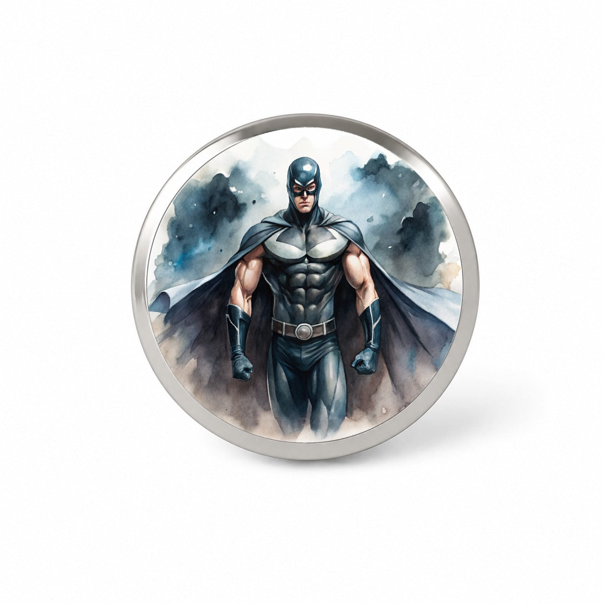 Classic Masked Superhero With Black Costume Watercolor Novelty Hat Backpack Lapel Pin